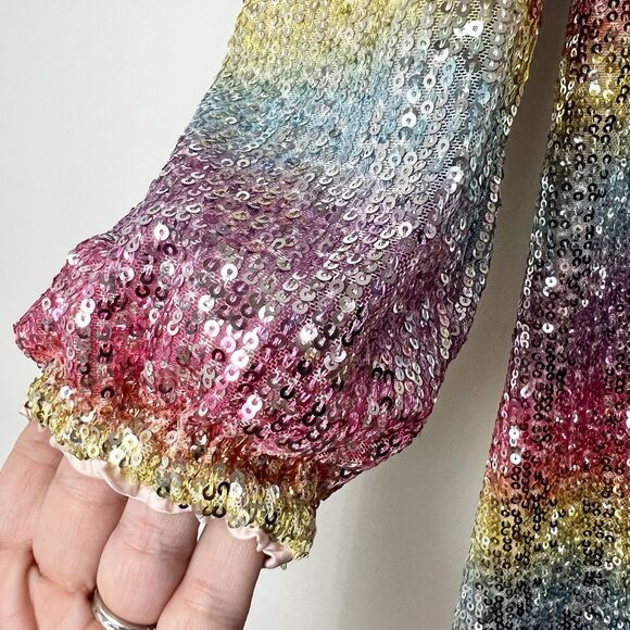 ModCloth Take A Shine Sequin Wrap Dress Rainbow Long Sleeve Women’s XS - Picture 7 of 15